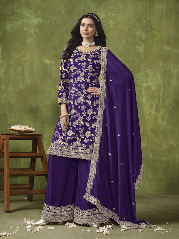 Voilet Dola Silk Palazzo Suit Acy8614